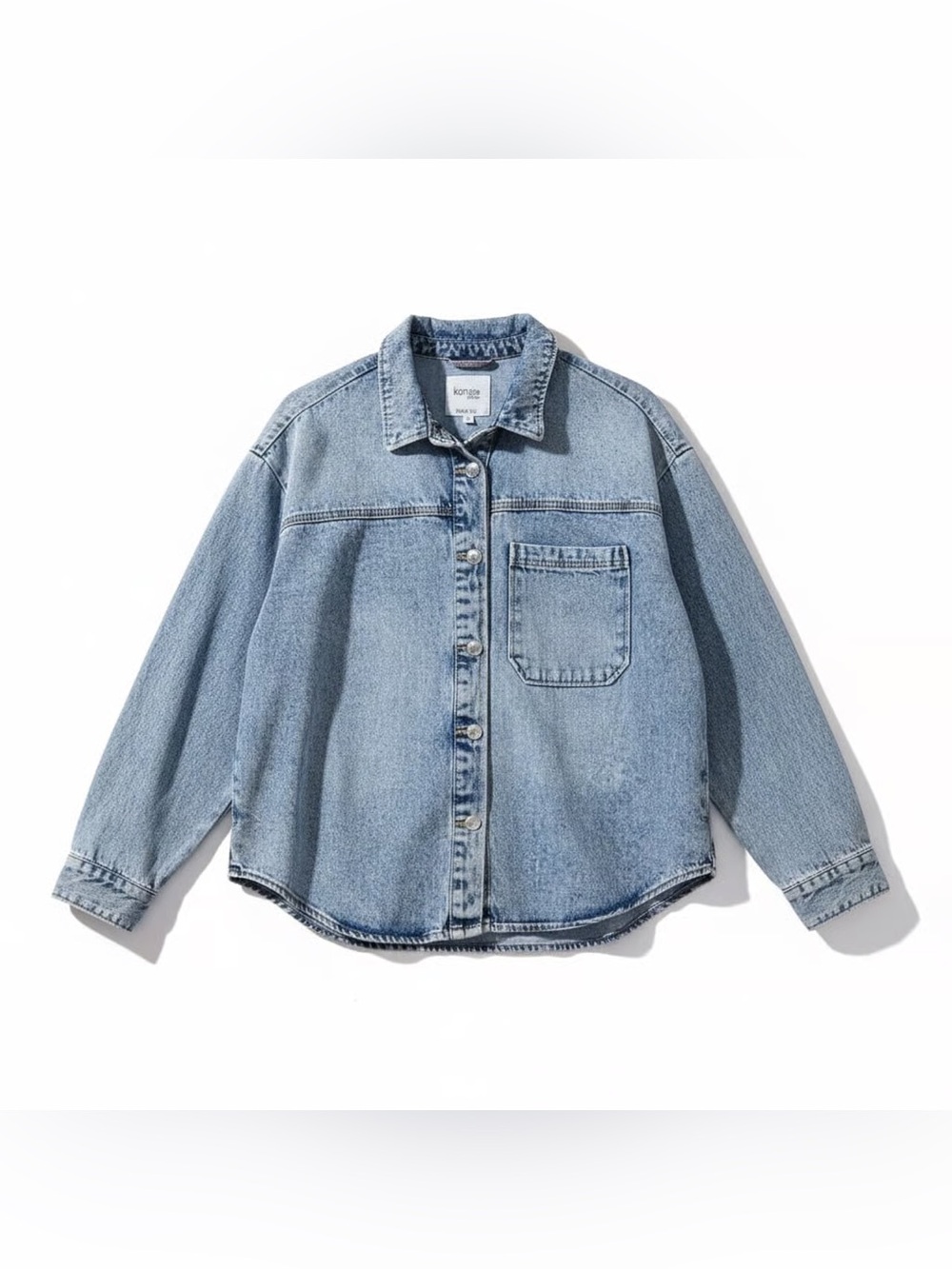 Kensie Jeans Vintage Luxe Oversized Light Wash Denim Snap Front Shacket Size M